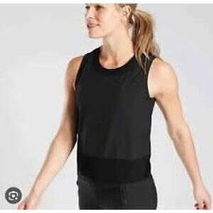 Athleta Zephyr Shell Tank Black Crew Neck Ribbed Trim Women XS